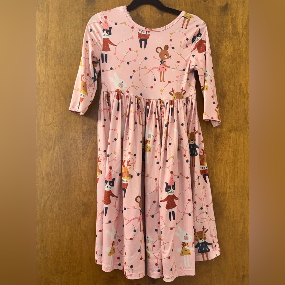 Festive Pink Kids Dress with Animal Print